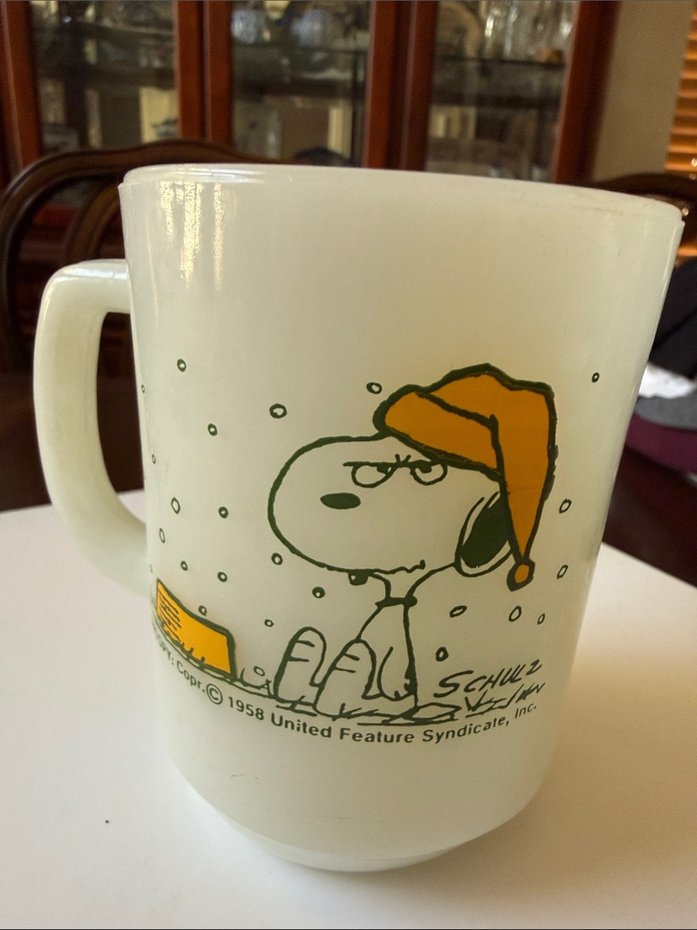 Anchor Hocking 1958 Fire King White milk glass Snoopy & French Toast Mug